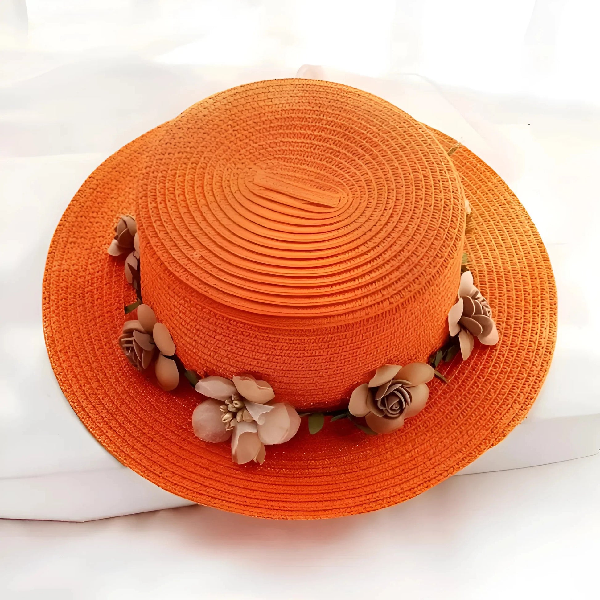 Arancione Cappello da Spiaggia Floreale