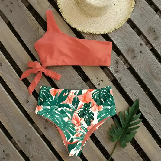 Arancione Costume da bagno due pezzi con stampa floreale