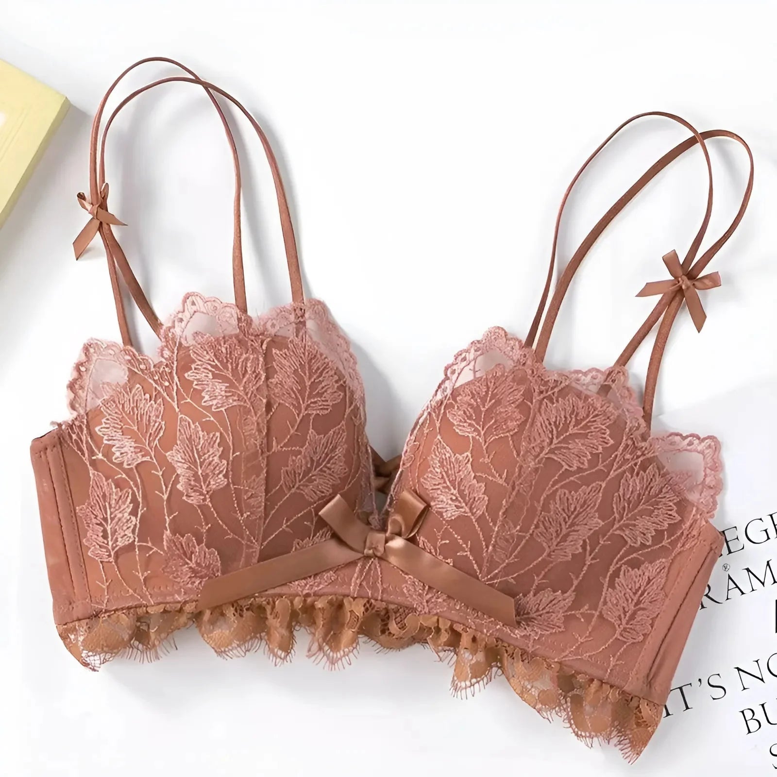 Arancione Reggiseno in pizzo con fiocchi