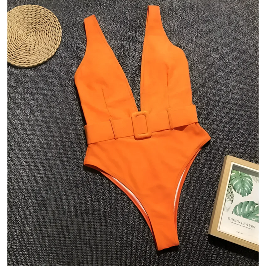 Arancione Costume intero con cintura in vita
