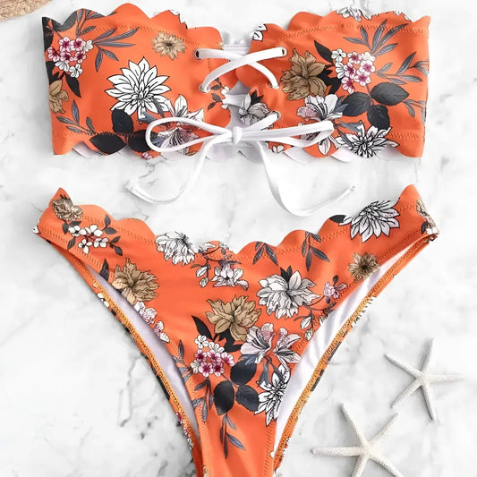 Arancione Costume da bagno due pezzi senza spalline