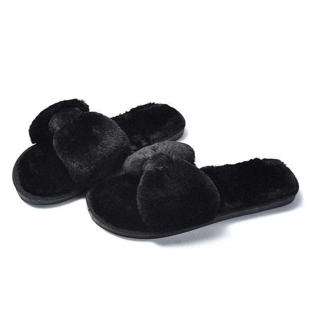 Pantofole da donna con fiocco - nero / 36