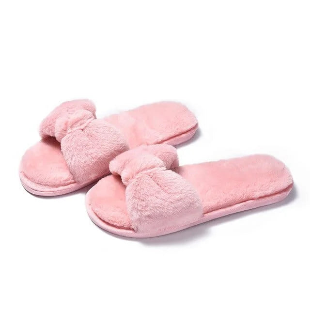 Pantofole da donna con fiocco - rosa / 36