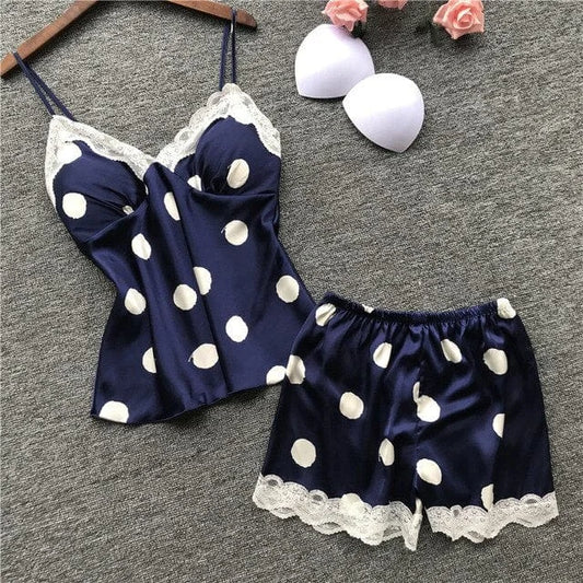 Pigiama in raso a pois - blu navy / s