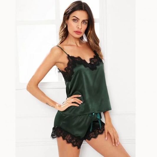 Pigiama universale con top e shorts - verde / s