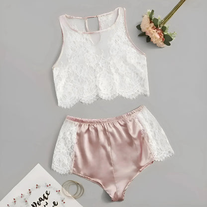 Rosa Set di Pigiama da Donna con Top in Pizzo