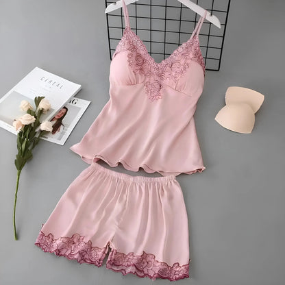 Rosa Set di Pigiama da Donna con Pizzo