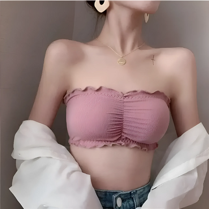 Rosa Reggiseno Senza Spalline Arricciato