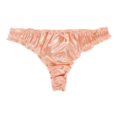 Rosa String thong in raso con volant