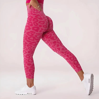 Rosa Leggings Sportivi Donna con Stampa Leopardo