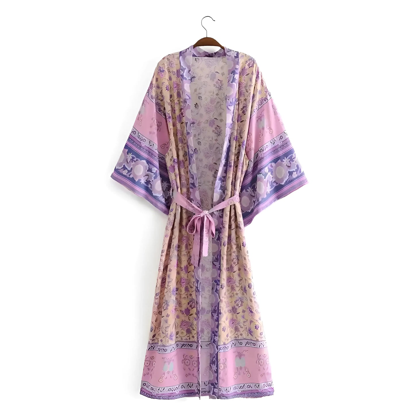 Viola Kimono Boho Lungo da Spiaggia