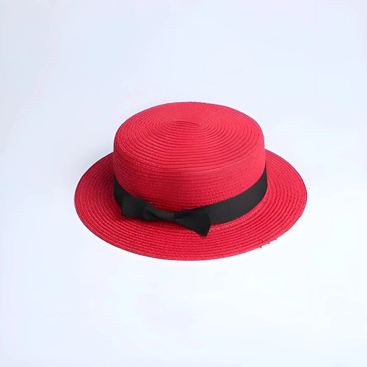 Rosso Cappello da spiaggia con nastro nero