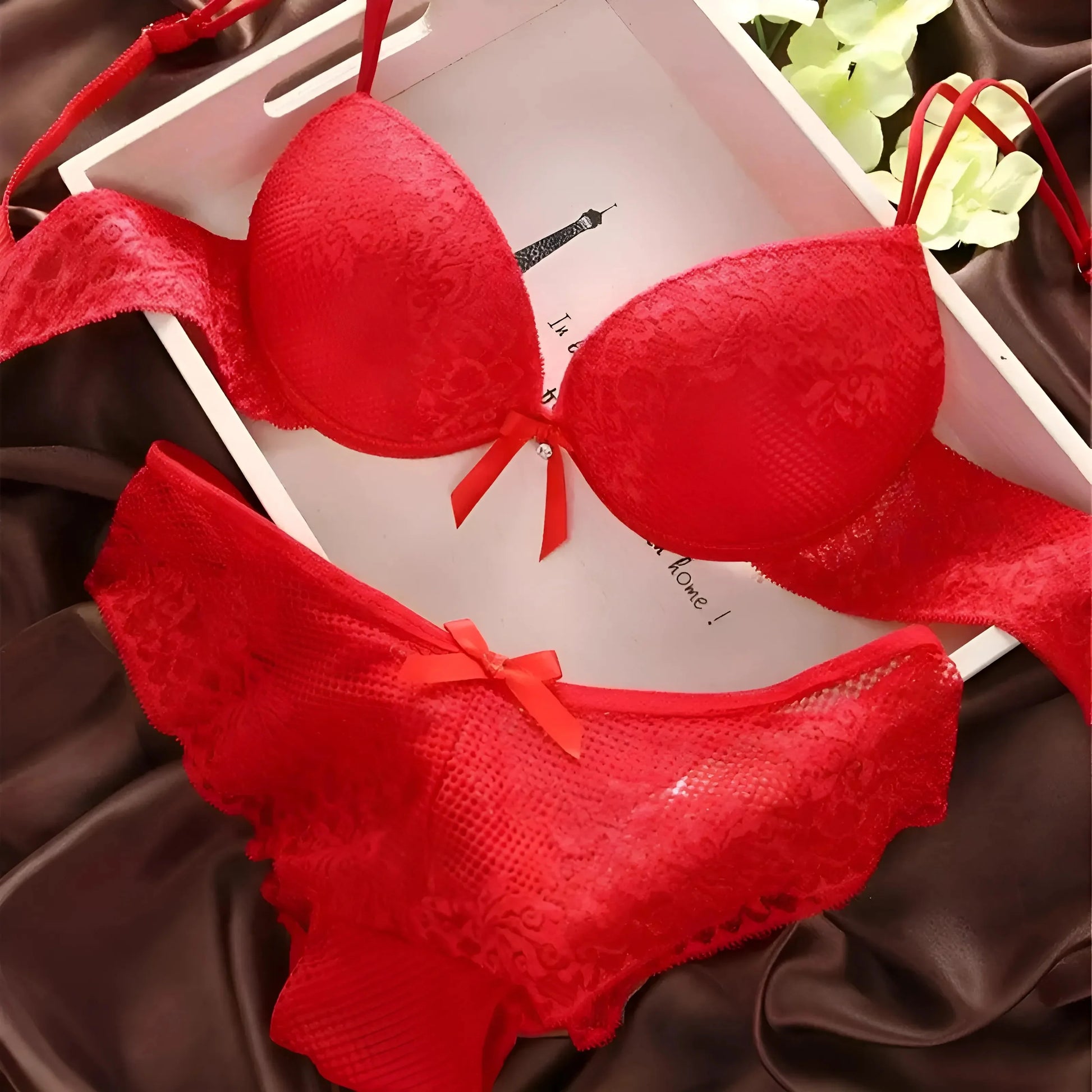 Rosso Set di Lingerie in Pizzo Classico