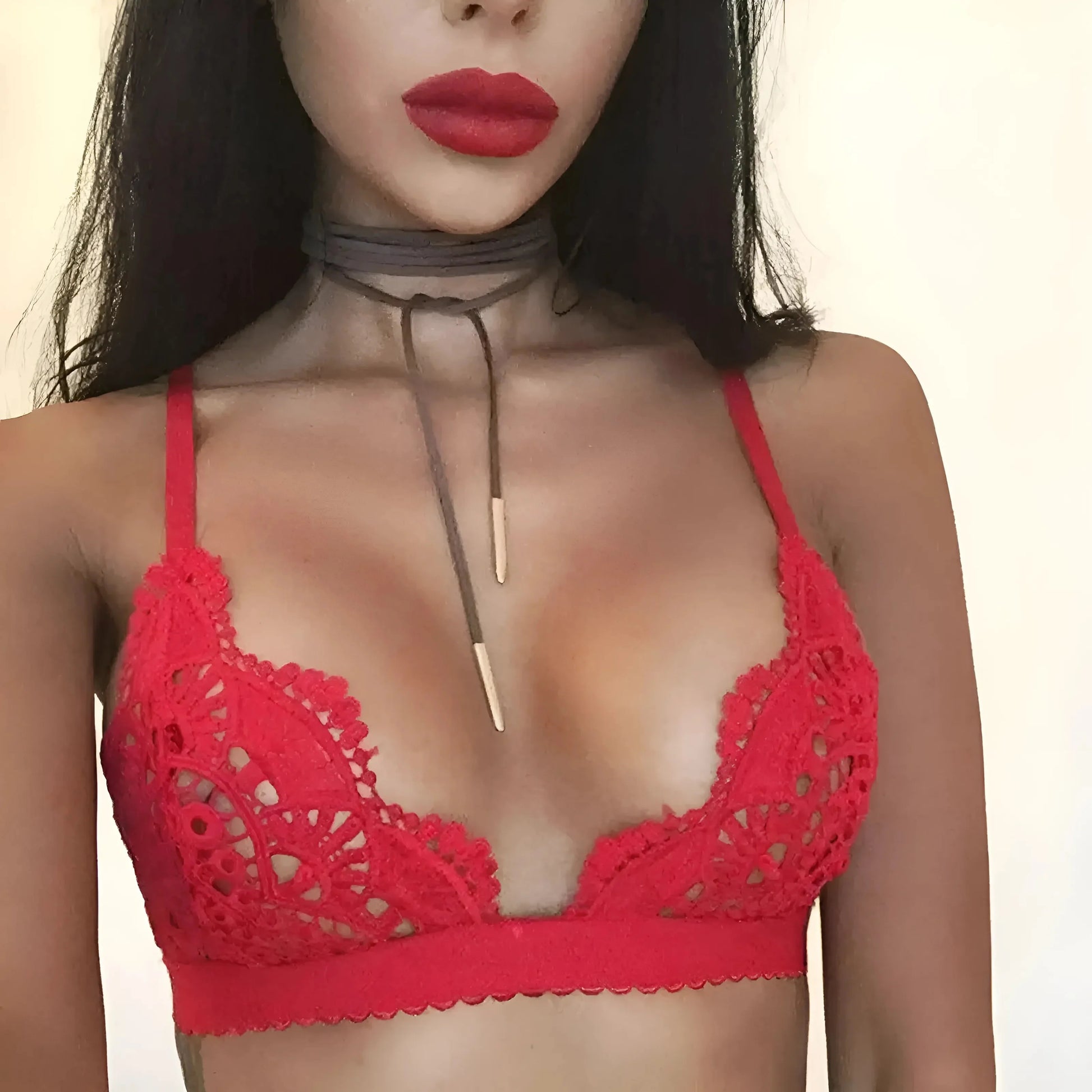 Rosso Bralette Triangolare in Pizzo Floreale