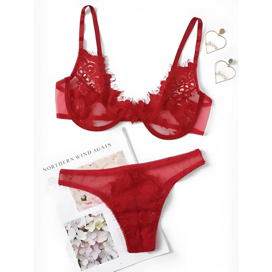 Rosso Set di Lingerie in Pizzo
