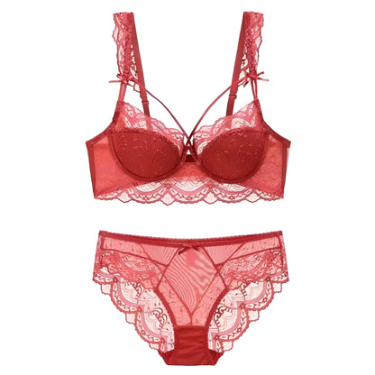 Rosso Set di Lingerie in Pizzo con Cinghie ai Coppe