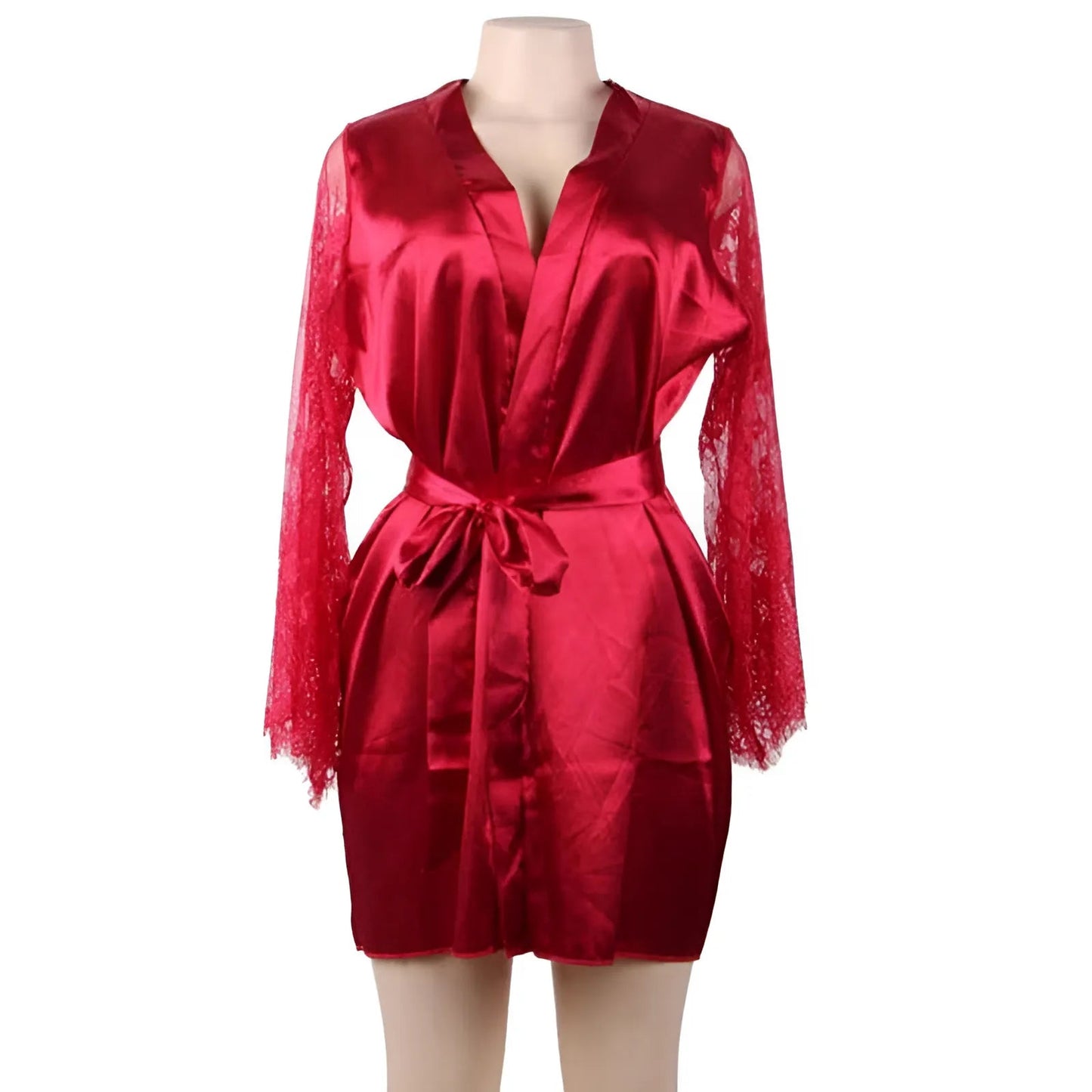 Rosso Robe con Maniche in Pizzo in Taglie Comode