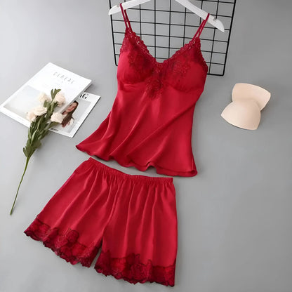 Rosso Set di Pigiama da Donna con Pizzo