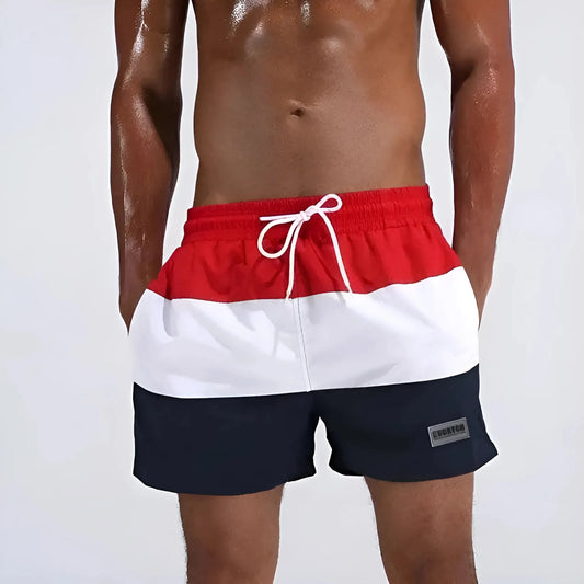 Rosso Shorts da bagno da uomo a righe larghe