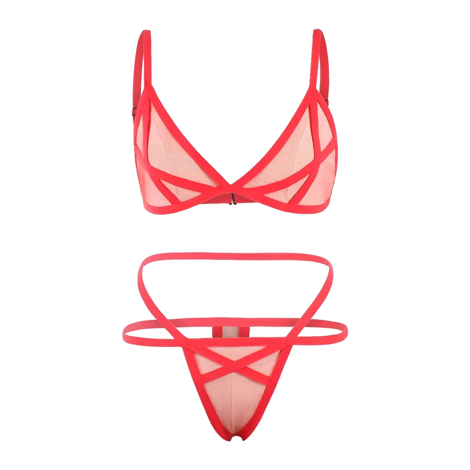 Rosso Set di Lingerie in Rete con Cinghie