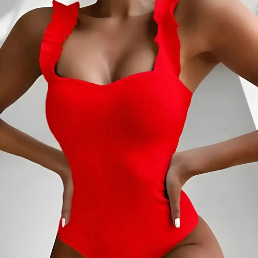 Rosso Costume intero con spalline decorative