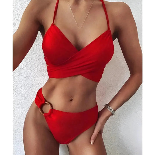 Rosso Costume da bagno a due pezzi con spalla scoperta