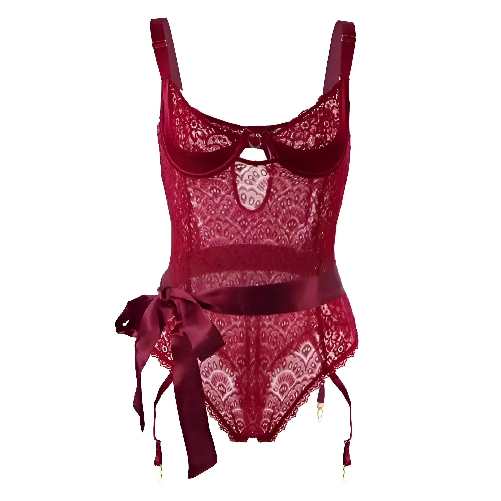 Rosso Body in pizzo taglie comode con cintura in vita