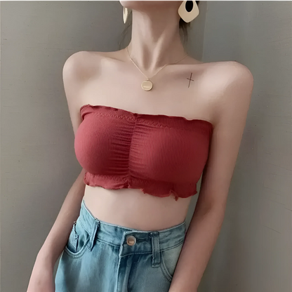 Rosso Reggiseno Senza Spalline Arricciato