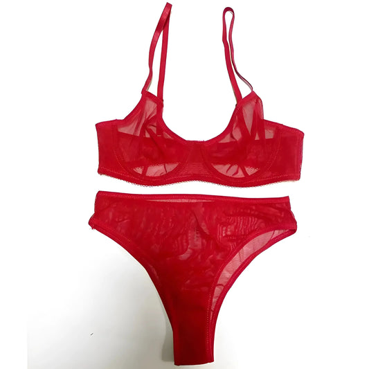Rosso Set di lingerie realizzato in fine rete
