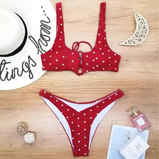 Rosso Costume da bagno a due pezzi con legatura al busto