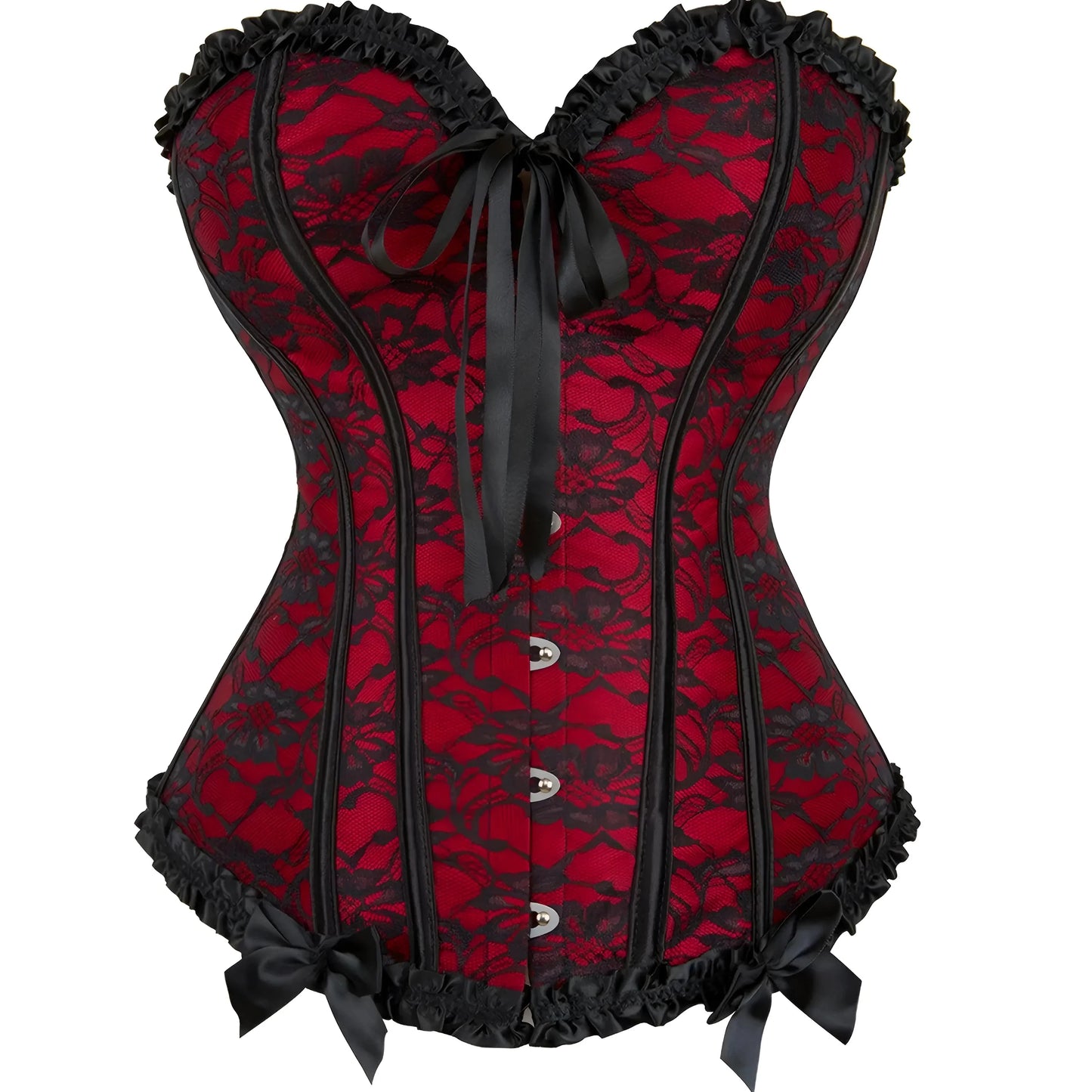 Rosso Corsetto da donna con pizzo nero