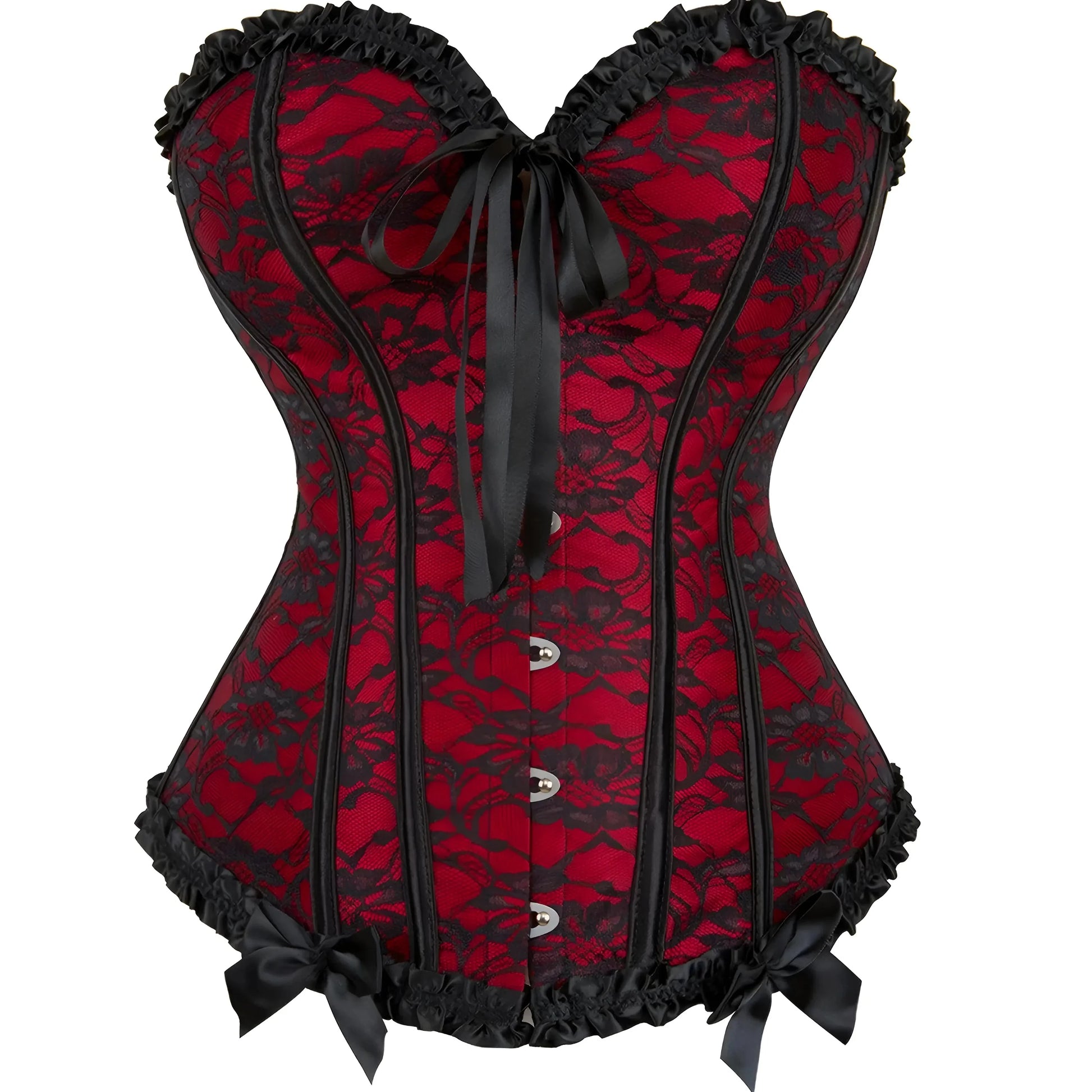 Rosso Corsetto da donna con pizzo nero