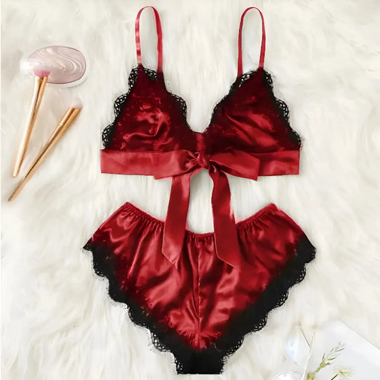 Rosso Set Pigiama Donna con Top Corto