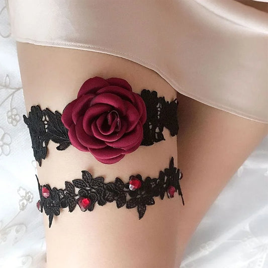 Reggicalze in pizzo con rosa - nero