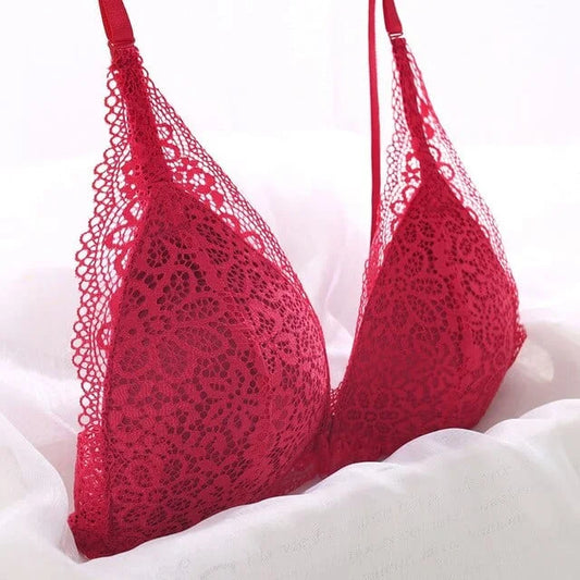 Reggiseno a triangolo in pizzo con chiusura frontale - rosso / 1b