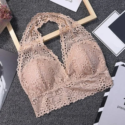 Reggiseno in pizzo con chiusura al collo