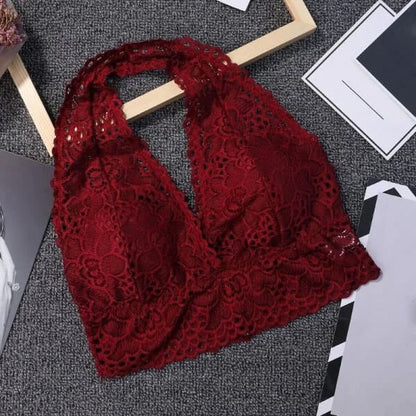 Reggiseno in pizzo con chiusura al collo - rosso / universale