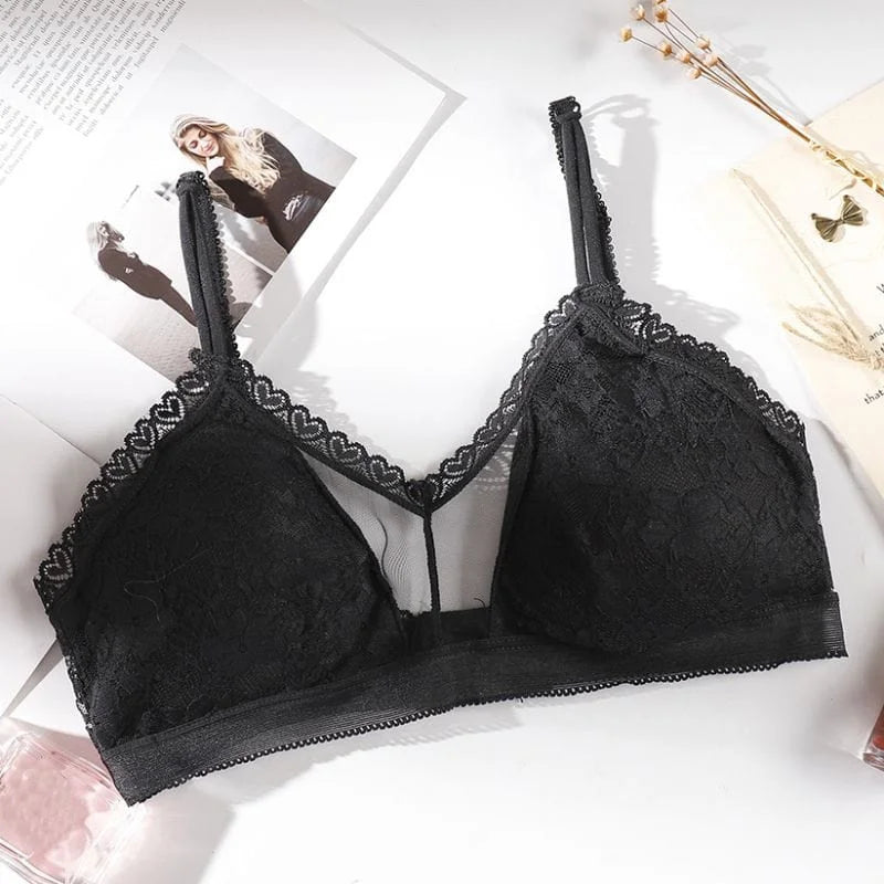 Reggiseno in pizzo con dettaglio in rete sul collo - nero / universale