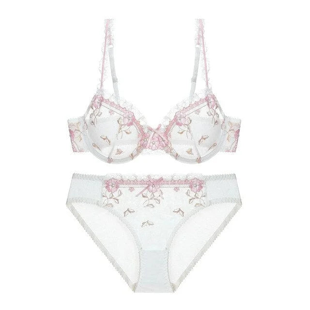 Reggiseno in pizzo con fiori - bianco / 1a