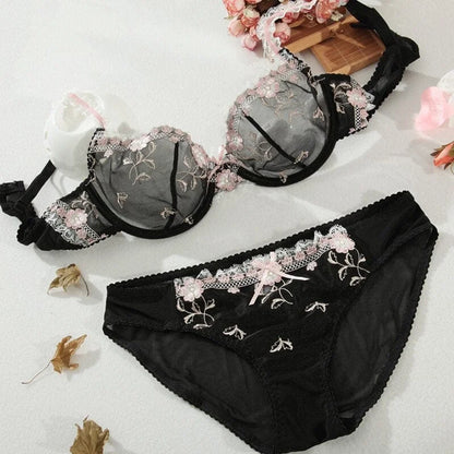 Reggiseno in pizzo con fiori - nero / 1a