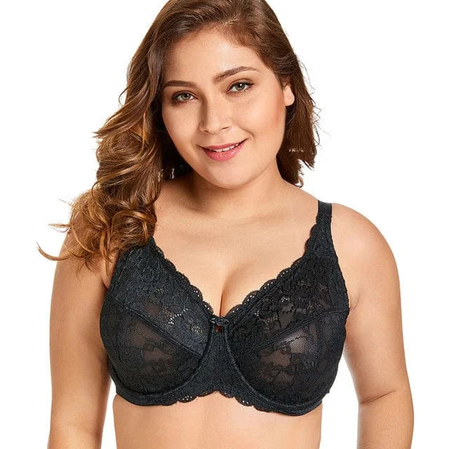 Reggiseno in pizzo taglie forti - nero / 2d