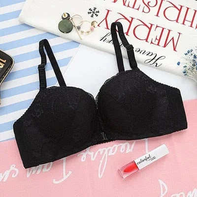 Reggiseno push-up in pizzo con chiusura frontale - nero / 1b