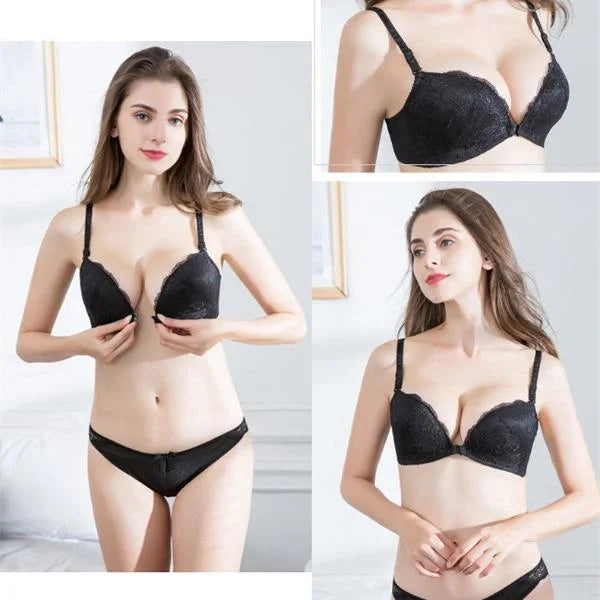 Reggiseno push-up in pizzo con chiusura frontale - nero / 1b