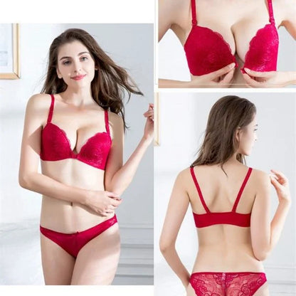 Reggiseno push-up in pizzo con chiusura frontale - rosso / 1b