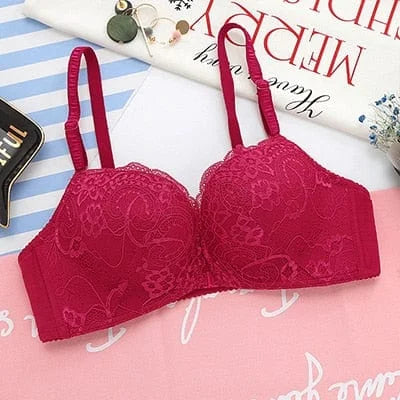 Reggiseno push-up in pizzo con chiusura frontale - rosso / 1b