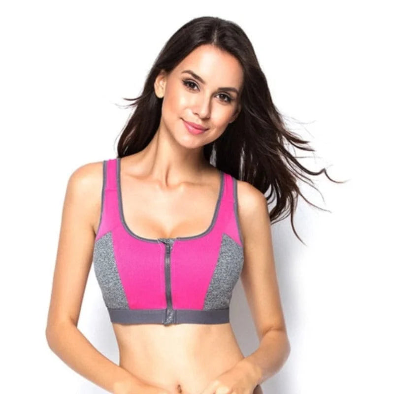 Reggiseno sportivo a doppio strato con zip frontale - rosa / s