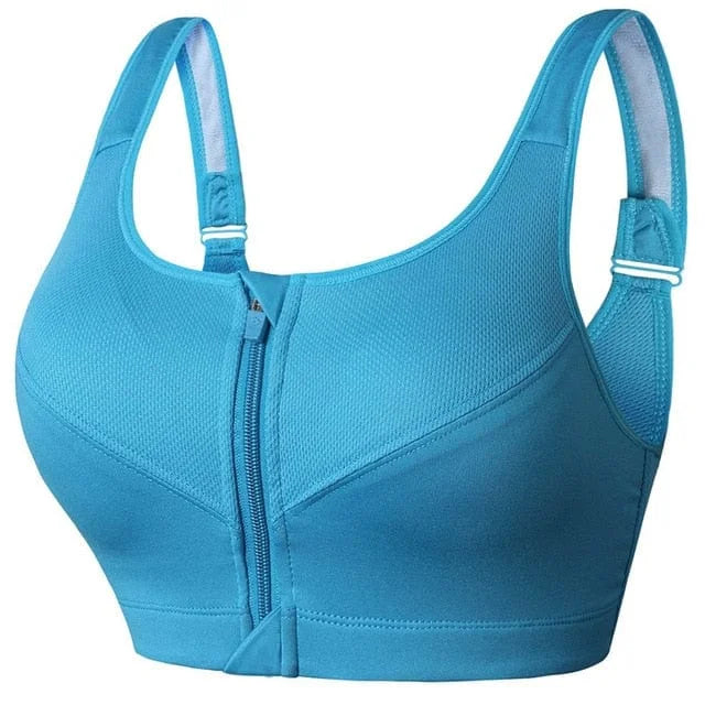 Reggiseno sportivo plus size con chiusura a zip - blu / s