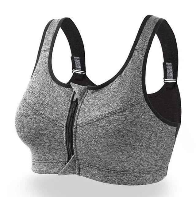 Reggiseno sportivo plus size con chiusura a zip - grigio / s