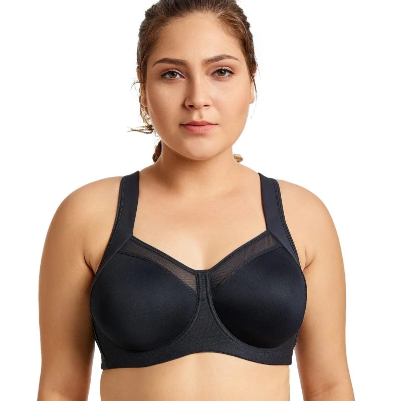 Reggiseno sportivo taglie forti con rete - nero / 1b