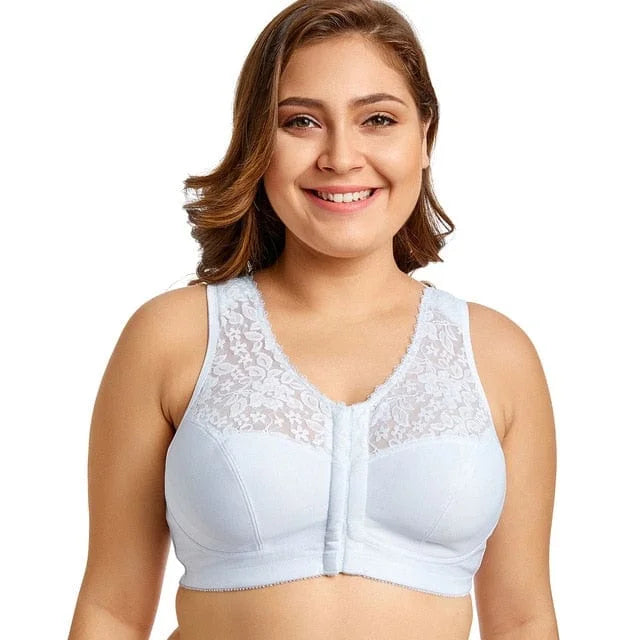 Reggiseno taglie forti con chiusura frontale in pizzo - bianco / 2b